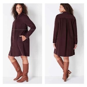 J. Jill wale-fine corduroy spiced wine shirt dress womens S petite Button up NEW